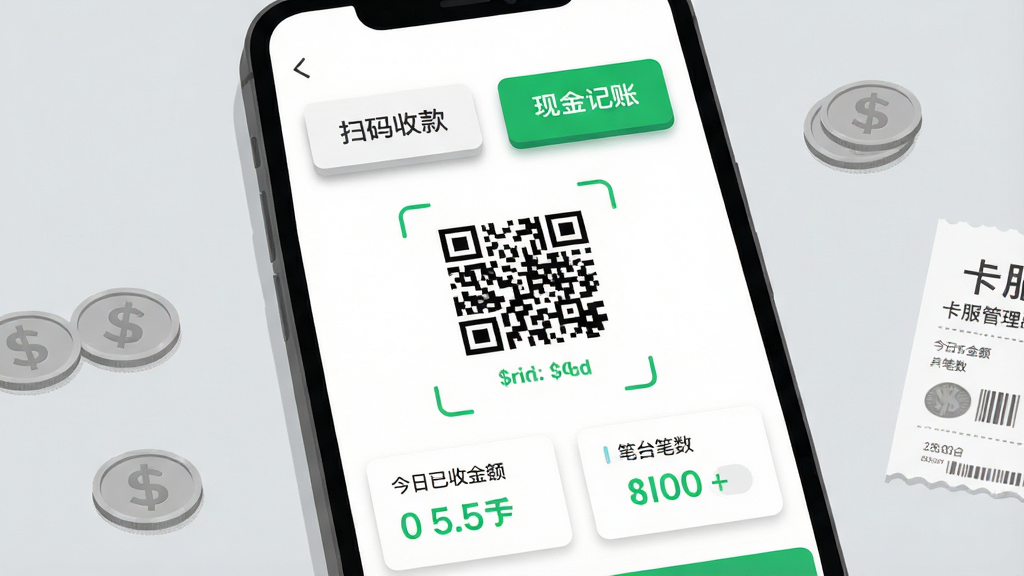 һ��չʾ�������ŵ�App����ϵͳ����̨���ܵ�ͼƬ�������������ֻ���Ļ��д����Ļ����ʾ���������棬�Ϸ��С�ɨ���տ�͡��ֽ���ˡ�������ť���м����տ���ͼ�Σ��·��ǽ������ս��ͱ����Ŀ�Ƭ���ֻ���Χɢ���ż�öӲ�Һ�һ��СƱ��������ǳ��ɫ���棻����Ϊ�ֻ����зŴ󣬷��Ϊ��ˬ��ƽUI�廭��ϸ���ϰ�ť����΢��Ӱ����������ɫ���������ʸɾ����޶���Ԫ�ء�