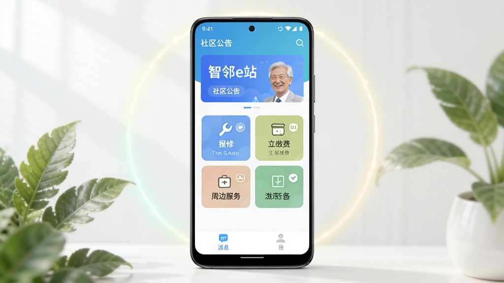手机应用市场展示图,画面中央是一部竖屏安卓手机,手机屏幕上显示
