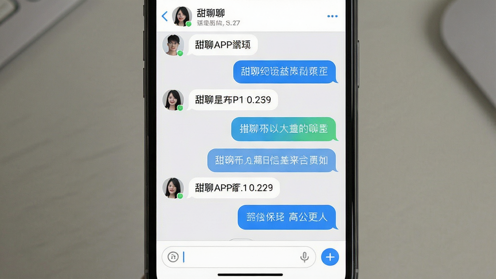 一张手机界面展示图,画面中是甜聊APP的聊天对话窗口,对话气泡整齐排列,背景干净无广告横幅,顶部显示联系人昵称,底部输入框清晰,整体风格清爽简约,画质干净,无多余元素
