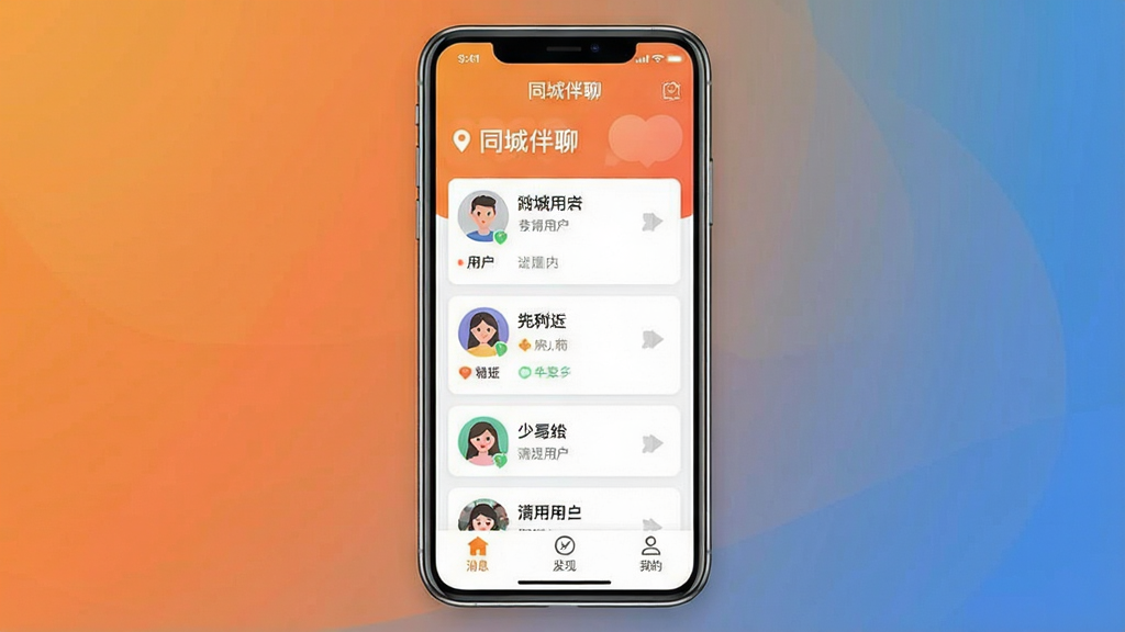 一张手机应用界面展示图,画面中央是一部竖屏手机,屏幕上显示
