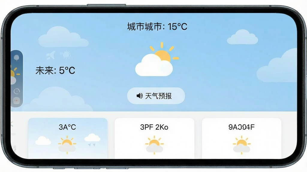 һ���ֻ�Ӧ���������ͼ��������ʾ�������͵�ǰ�¶ȣ��м��Ǵ�������ͼ�������������ť���·���δ�������������ƿ�Ƭ������ɫ��Ϊ�����Ͱ�ɫ������ɾ���࣬���ֱ�ע����������Ԥ����������ִ���ƽ�����������޶���Ԫ��