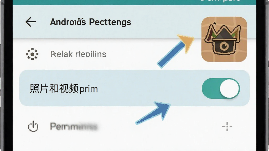 一张手机操作示意图,画面展示安卓设置界面中权限管理页面,高亮显示