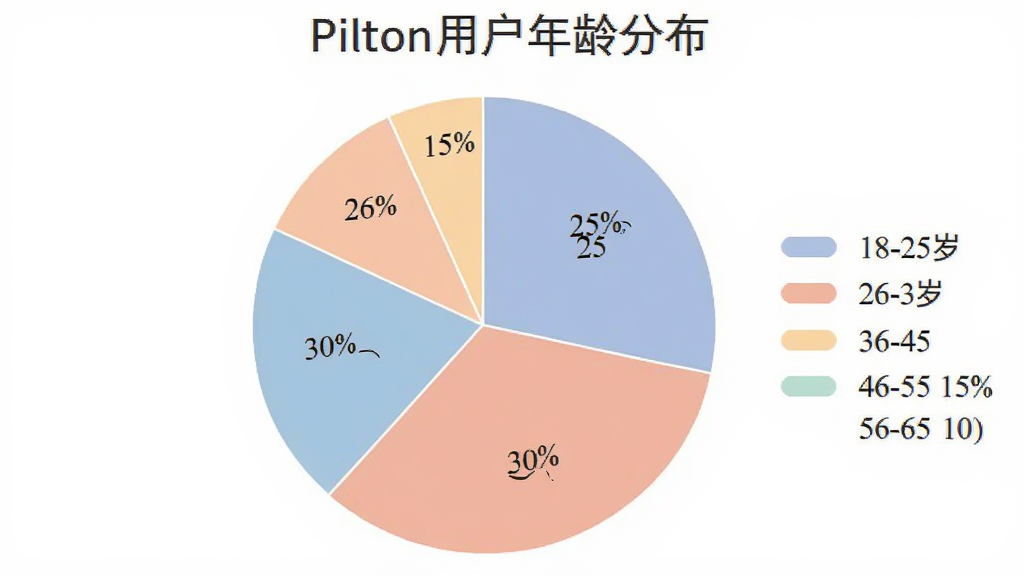 һ����״ͼչʾPilton�û�����ֲ���ͼ����ʾ18-25��ռ��25%��26-35��ռ��30%��36-45��ռ��20%��46-55��ռ��15%��56-60��ռ��10%����ɫ���������������ݿ��ӻ�ͼ�������ʸɾ��޶���Ԫ��