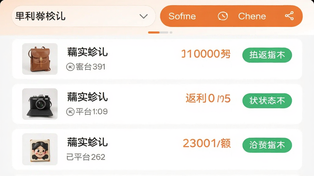 ���÷���顱App�ķ��������б����棬ÿ�ʶ�����ʾ��Ʒ����ͼ��ƽ̨���ơ���������״̬��ǩ��������ɸѡ���������԰�ɫΪ�ף���ɫ��׺���Ű����࣬�����ˬ�ִ������ʸɾ��޶���Ԫ��