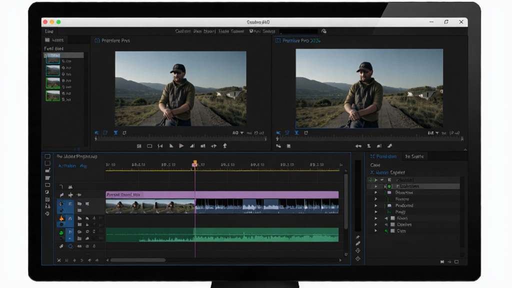 һ��չʾAdobe Premiere Pro2026�����ƽ����������ʾ��ͼ�������ǵ�����Ļ�ϵļ������������棬����ʱ������塢Դ����������Ŀ��������Ч���ؼ���壬����Ϊ��׼���������֣��Ű����������дʵ��ϸ�����в�ɫ��Ƶ�������Ƶ���Σ����ʸ��壬�޶���Ԫ�ء�