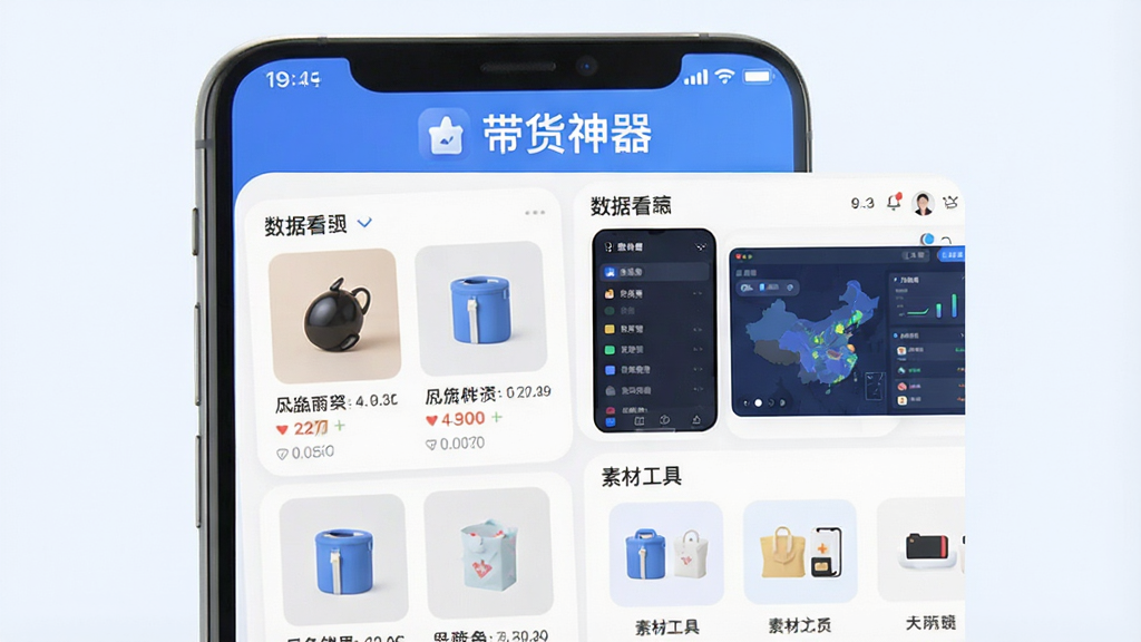 һ��չʾ��������app����ȫò��ͼƬ�������������ֻ���Ļ����ʾ���������棬�����С��������������������沼������չʾ��Ʒ���������ݿ��塢�زĹ��ߵ�ģ�飬�������ִ���ƽ����ɫ������Ϊ����ϸ��Բ�󣬻��ʸɾ��޶���Ԫ��