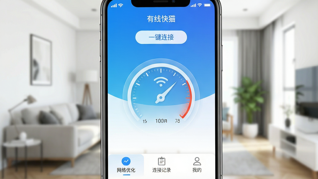 һ�������ֻ���Ļ��д����Ļ����ʾ�����߿�è��APP�������棬���������׽���Ϊ��ɫ�����������ź�ǿ��ͼ��͡�һ�����ӡ���ť���м���������ٵ�Բ���Ǳ��̣��ײ��С������Ż����������Ӽ�¼�������ҵġ�����ѡ����ֻ�������ģ�����ִ�������������������������Ƽ��У����ʸɾ��޶���Ԫ�ء�