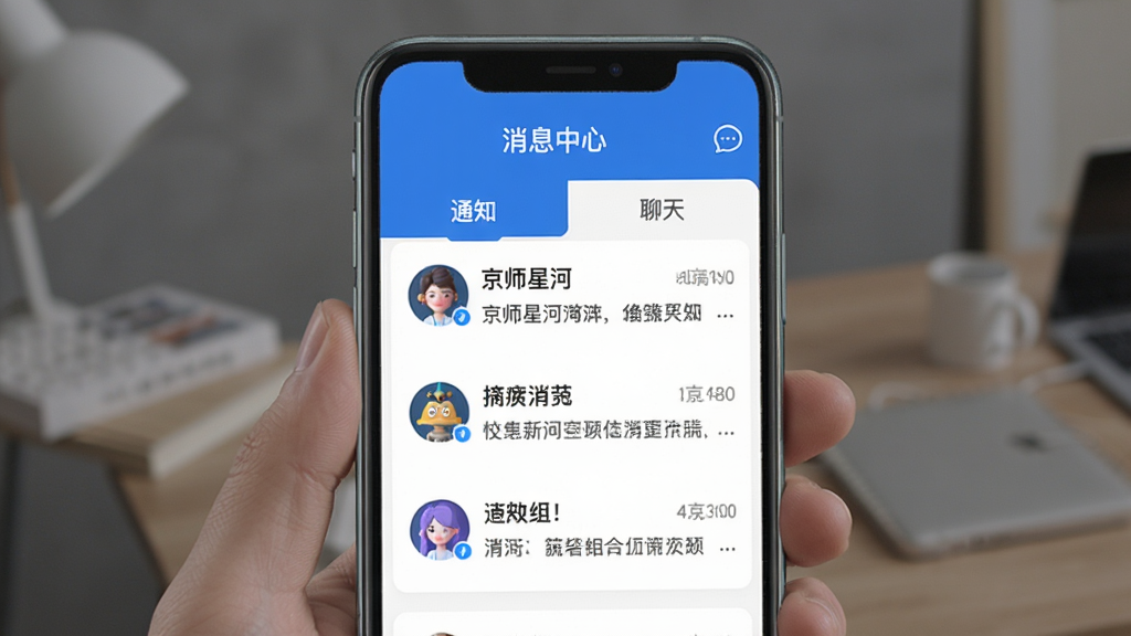 չʾ��ʦ�Ǻ�App����Ϣ֪ͨ���棬�����ǡ���Ϣ���ġ����⣬�·���Ϊ��֪ͨ���͡����족�������࣬ÿ����Ϣ��ͷ���ժҪ�����岼����ˬ��������ɫ�����ʸɾ��޶���Ԫ�ء�