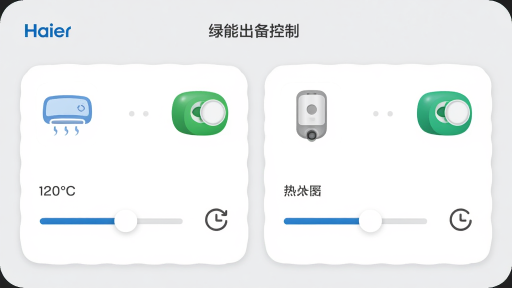 ��������app���豸����ҳ�棬չʾ�յ�����ˮ���Ŀ���״̬��Ƭ��ÿ���豸��Ƭ�����¶ȵ��ڻ���Ͷ�ʱͼ�꣬�����ǵ���ɫ�������࣬ͼ��Բ�󣬻��ʸɾ��޶���Ԫ��