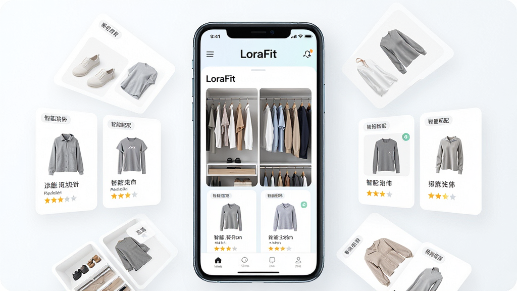 һ��չʾLoraFitӦ�ú��Ĺ��ܵ������������������ֻ���Ļ���棬��������ʾ��LoraFit������������������³������ܴ����Ƽ���Ƭ���������ֻ�Ϊ���������ܷ�ɢ���Ű����ִ����������������ϸ�ڴ��������ǩ�ʹ������֣����ʸ���ɾ��޶���Ԫ��