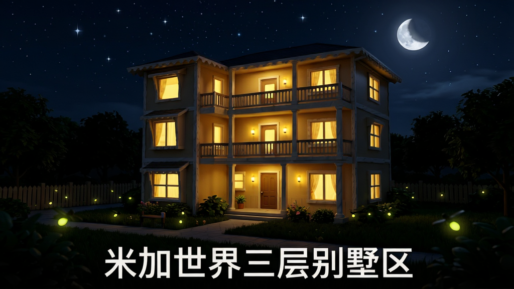 ���壺ͬһ���׼����������������ҹ���ľ�ɫ����������ů��ɫ�ƹ⣬�ǿյ�㣬�����߹ң�ͥԺ����ө�����衣���֣�����ռ�ݻ������壬��Χ�Ǻڰ���ҹɫ���ƹ�Ӵ���͸�����Ű棺����ײ���һ�����֡��׼��������������������񣺾���ҹ����ɫ�ʶԱ���������Χ��ǿ�����ʣ�������Ⱦ����ӰЧ����ʵ���ɾ��޶���Ԫ�ء�