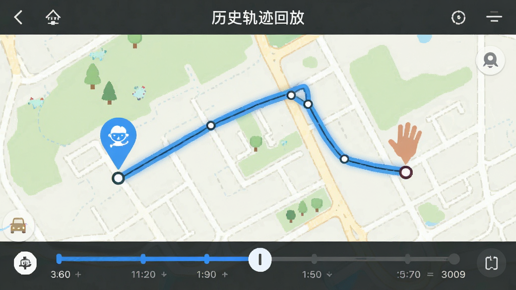 360�绰�ֱ�Ӧ�õ���ʷ�켣�طŽ��棬��ͼ������ɫ�����������һ����ж�·�ߣ������յ��б�ǣ��ײ���ʱ������϶������ʸɾ���