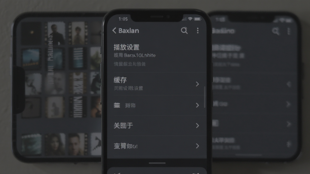 չʾBaxlan kino�����ý��棬�������ֻ�������ҳ�棬�����������á��������á����ڵ�ѡ������������Ű��࣬����ִ��������ɫ����Ϊ�������ְ�ɫ��ʾ�����ʸɾ��޶���Ԫ�ء�