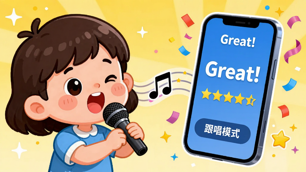 ���壺һ��С���ѣ���ͨ����������˷糪�裬��ǰ�������ֻ���Ļ����Ļ����ʾ��Great!�����������֡����֣�С��������࣬��Ļ���Ҳ࣬�м����������ӡ��Ű棺��Ļ���С�����ģʽ�������������Ǽ�����񣺿ɰ���ͨ��񣬱���������ϸ�ڣ�С���ѱ���Ͷ�룬��Ļ��Χ�вʴ���������Ч�����ʣ����壬�ɾ����޶���Ԫ�ء�