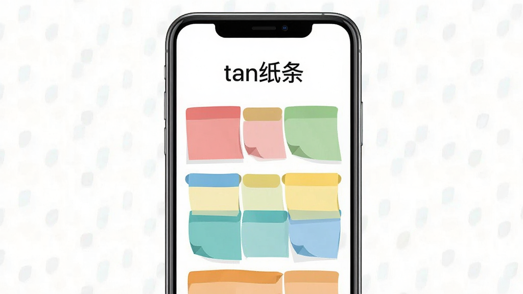 一张展示“tan纸条”应用主界面的高清图片,手机屏幕居中,界面以白色为底,顶部显示“tan纸条”四个字,下方是几条彩色标签的便签列表,设计简洁,扁平化风格,画质干净,无多余元素
