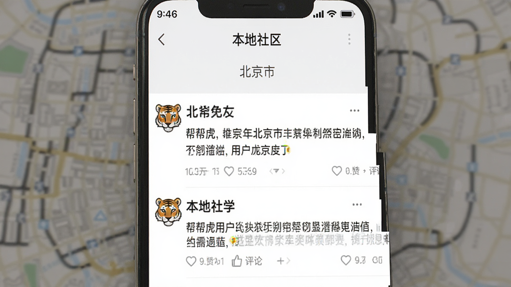 一张手机截图,展示“帮帮虎”App内的“本地社区”页面,页面顶部是城市定位“北京市”,下方是用户发布的帖子列表,包含标题、内容和点赞评论数,界面风格简洁,以白色为背景,文字清晰,图片比例为9:16,画质干净。