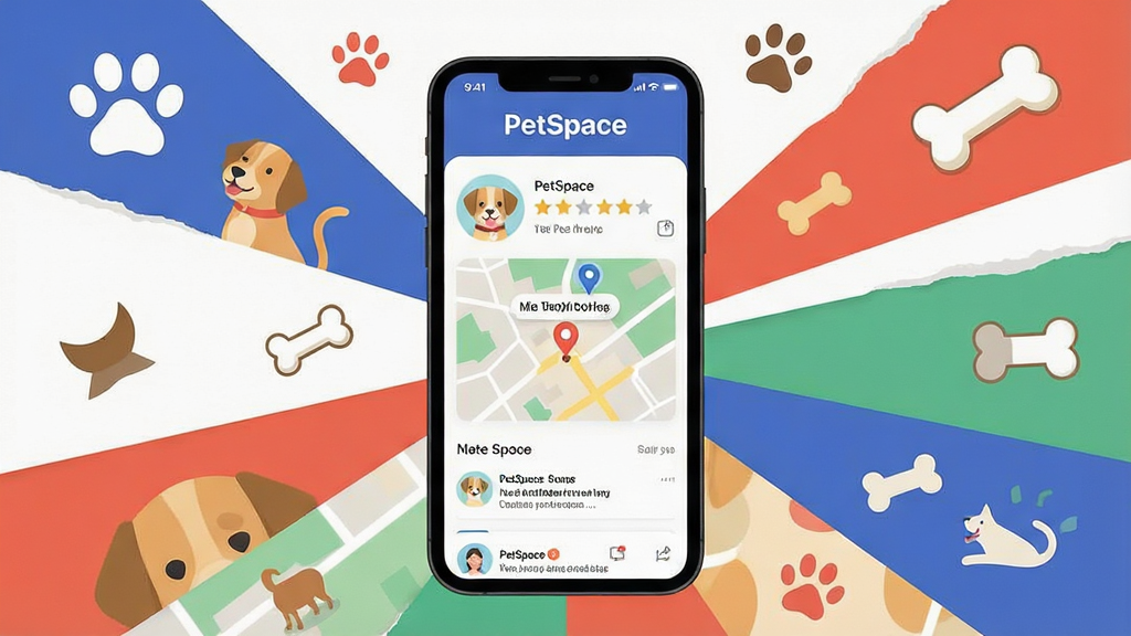 һ��չʾPetSpaceӦ�ú��Ĺ��ܵĴ���ƴ�����������������ֻ���Ļ���棬��Ļ����ʾ���ﵵ������������������ͼ��������̬�����������ֻ�Ϊ���������ܷ�ɢ���Ű�������£�����ִ���ƽ���廭��ϸ�ڰ���èצӡ������ͷͼ�꣬���ʸɾ����޶���Ԫ�أ���Ļ�Ϸ�����Ϊ