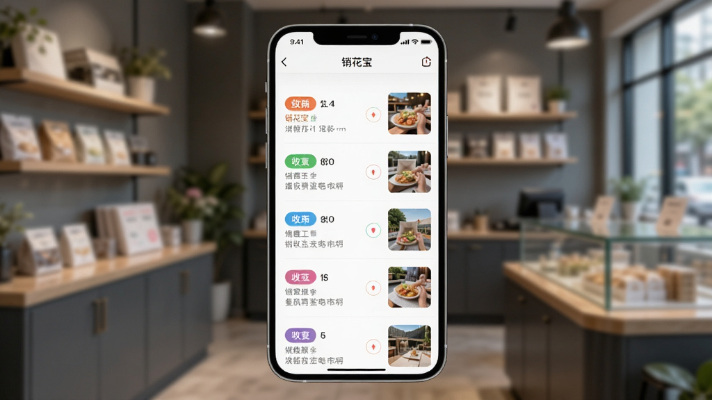 �ֻ���Ļչʾ�������������˵��б�ҳ�棬ÿһ����֧���в�ɫ�����ǩ�ͱ�עͼƬ����ͼ��������ģ���ĵ��̻���������ɾ����б��������Ű����룬����ִ������ʸ���