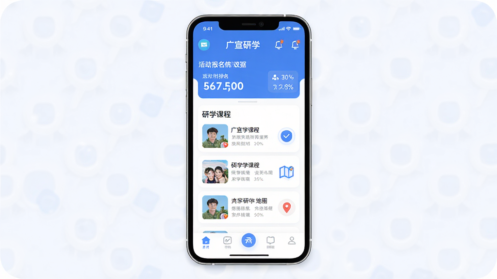 创建一张手机应用商店风格的主视觉图,主体是智能手机屏幕,屏幕内展示名为