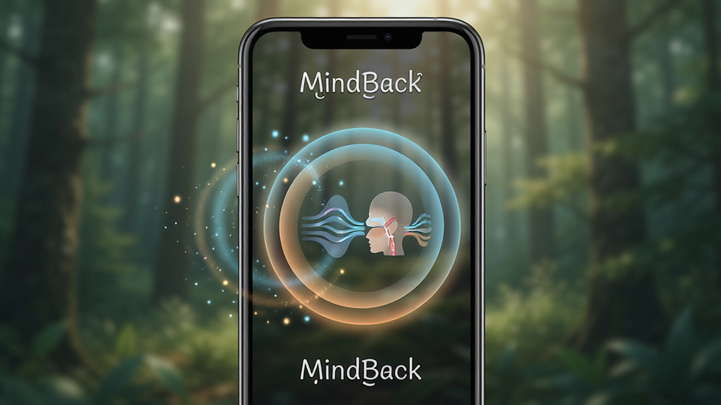 һ��չʾMindBack�����������ܵ�ʾ��ͼ������Ϊ�ֻ���Ļ�ڵĶ�̬����������������ԲȦ��ɢΪ���ģ���Χ���黯��ɭ�ֱ������Ű���У��������������ϸ�ڰ������ν��������Ч�������ʸ����Ҹɾ����޶���Ԫ�أ�ͼƬ������Ϊ��MindBack��