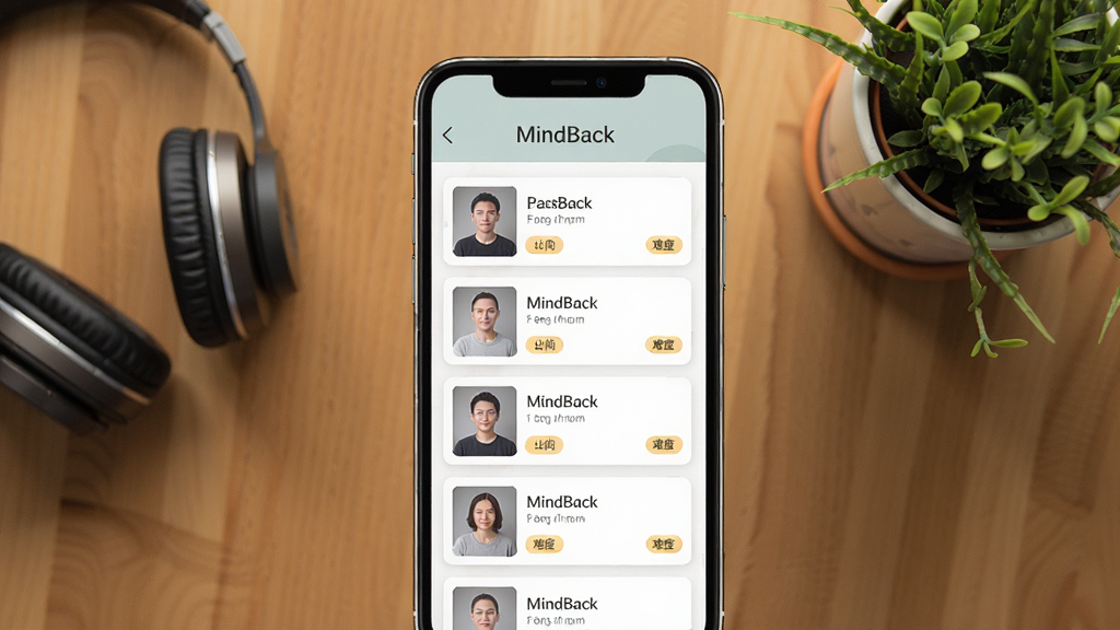һ��չʾMindBack����ڤ��γ̿�Ľ�ͼ������Ϊ�ֻ���Ļ�ڵĿγ��б����棬����Ϊ����Ƭʽ���У�ÿ�ſ�Ƭ��ʾ�γ����ơ�ʱ�����Ѷȱ�ǩ������Ϊůɫ��ľ�����棬�Ű�����������Լ���ʣ�ϸ�ڰ�����������ֲ��׺�����ʸɾ��޶���Ԫ�أ�ͼƬ������Ϊ��MindBack��