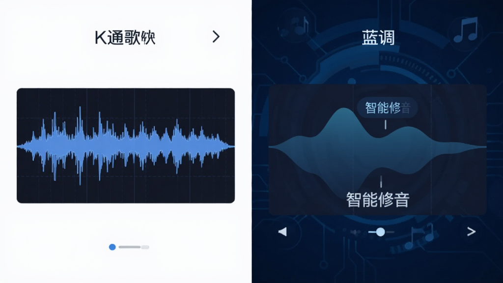 一张对比图,左边是普通K歌软件的波形图,右边是