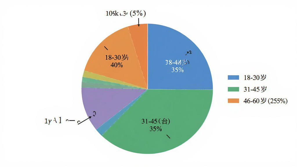织爱用户年龄分布饼状图,主体是饼状图,显示18-30岁占40%,31-45岁占35%,46-60岁占25%,布局居中,风格简洁明了,细节有百分比标注和图例,画质干净无多余元素。