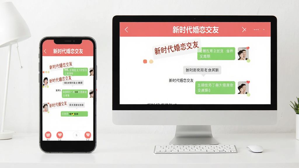 图片生成提示词:主体为一部手机和一台电脑并排摆放,屏幕上均显示“新时代婚恋交友”APP的聊天界面,背景为简洁的桌面,整体风格明亮干净,扁平化设计,画质清晰,突出软件名称“新时代婚恋交友”文字。
