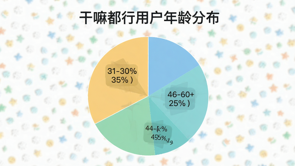 一张饼状图,展示“干嘛都行”App的用户年龄分布,18-30岁占35%,31-45岁占40%,46-60岁占25%,图表配色清新,标题为“干嘛都行用户年龄分布”,画质干净,无多余元素。