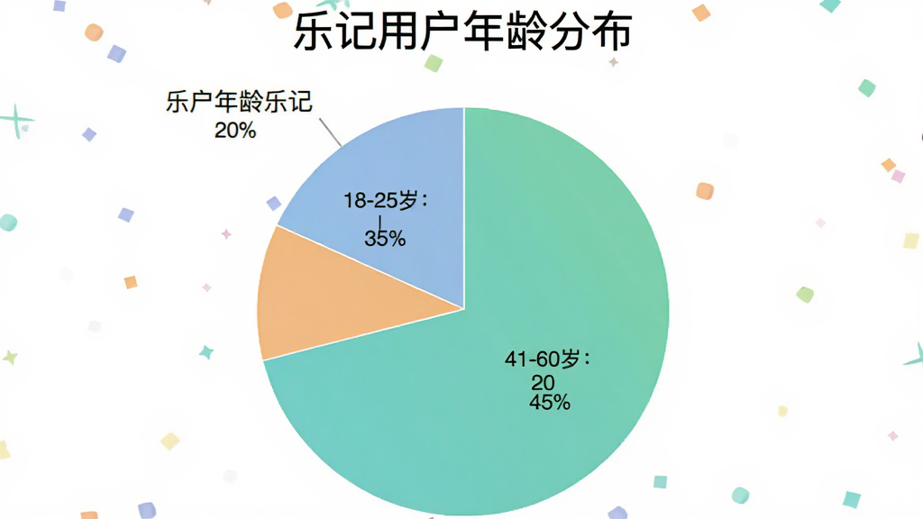 一张饼状图,显示“乐记”用户年龄分布,18-25岁占35%,26-40岁占45%,41-60岁占20%,图表配色清新,标题为“乐记用户年龄分布”,风格简洁,画质清晰,无多余元素