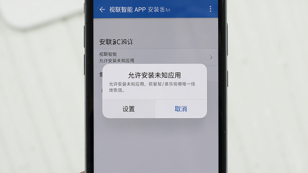 չʾ���������ܡ�APP�İ�װ�������棬�ֻ���Ļ������ʾ��������װδ֪Ӧ�á��ĵ������·��С����á��͡�ȡ������ť������Ϊϵͳ���ý��棬�������������дʵ�����ʸɾ��޶���Ԫ��