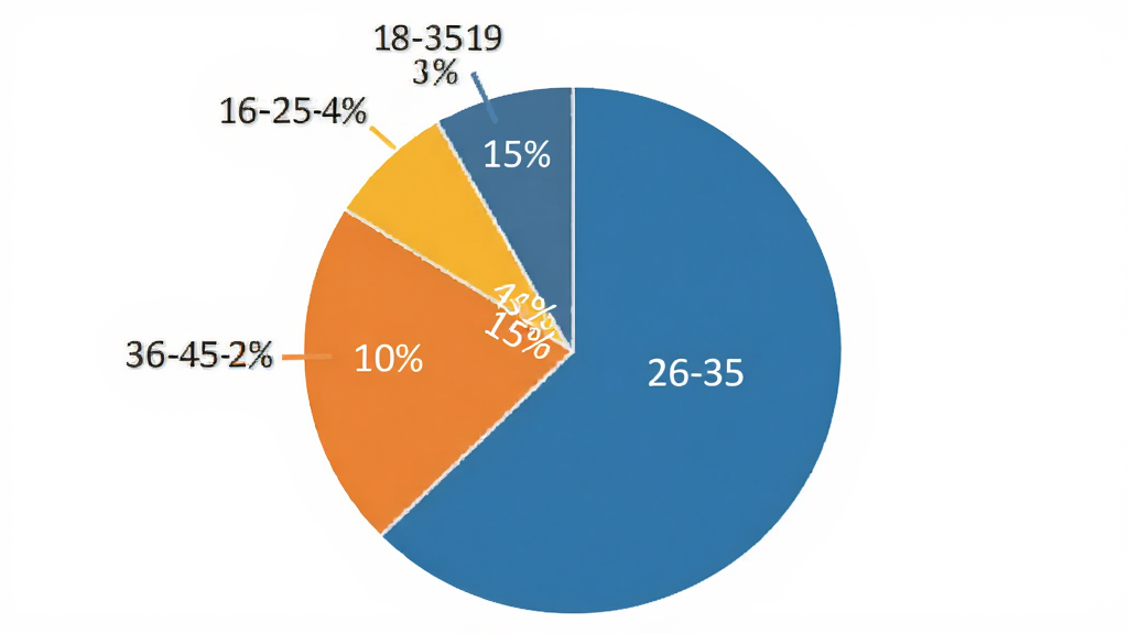 饼状图展示用户年龄分布,18-25岁占15%,26-35岁占50%,36-45岁占25%,46-60岁占10%,风格简洁专业,画质清晰