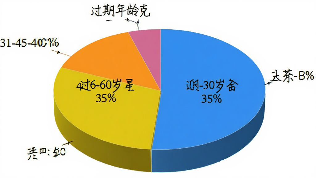 一个饼状图,显示“过期克星”用户年龄分布:18-30岁占35%,31-45岁占40%,46-60岁占25%,配色明亮,标注清晰,画质干净无多余元素