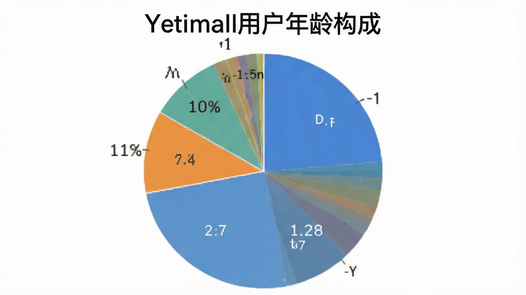一张饼状图,展示Yetimall用户年龄分布,主体是饼状图,布局为圆形图表,风格简洁,数据清晰,图表标题为“Yetimall用户年龄构成”,画质干净无多余元素