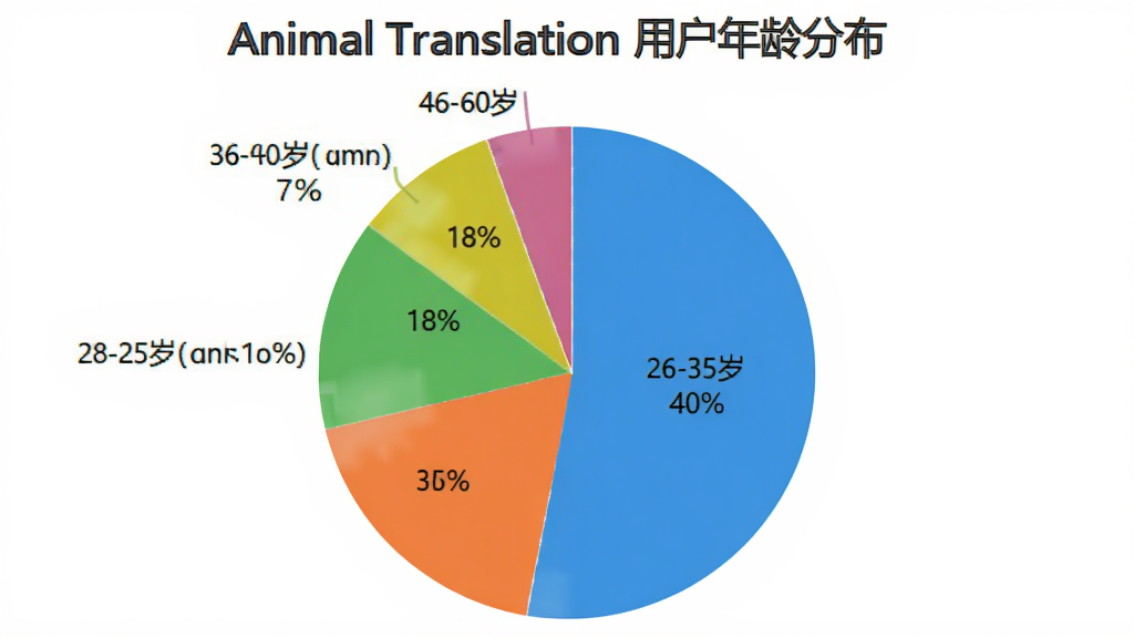 һ�ű�״ͼ��չʾAnimal Translation�û�����ηֲ���18-25��ռ35%��26-35��ռ40%��36-45��ռ18%��46-60��ռ7%������࣬��ɫ��������ע��Animal Translation�û�����ֲ��������ʸɾ���