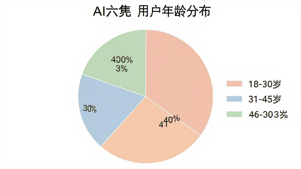 一张饼状图,展示“AI六爻”用户年龄分布,18-30岁占30%,31-45岁占40%,46-60岁占30%,图例清晰,配色柔和,画质干净。