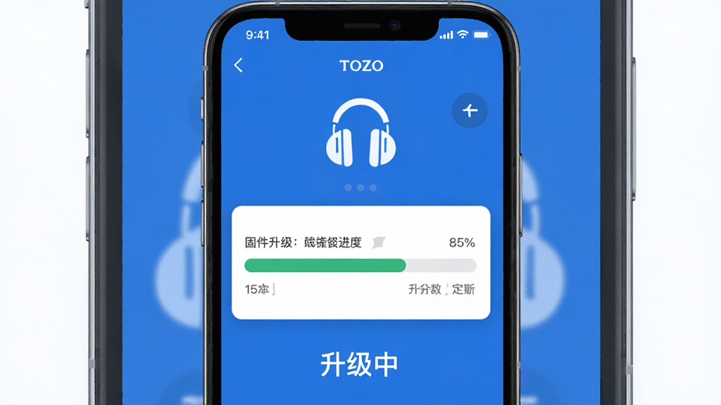 һ���豸����ʾ��ͼ������Ϊ�ֻ�TOZOӦ�ý��棬��ʾ�̼�����������������ΪƷ����ɫ���Ϸ��ж���ͼ�꣬�·��С������С�������ʾ�����־��У�����Լ��ϸ���аٷֱ����֣����ʸɾ��޶���Ԫ��