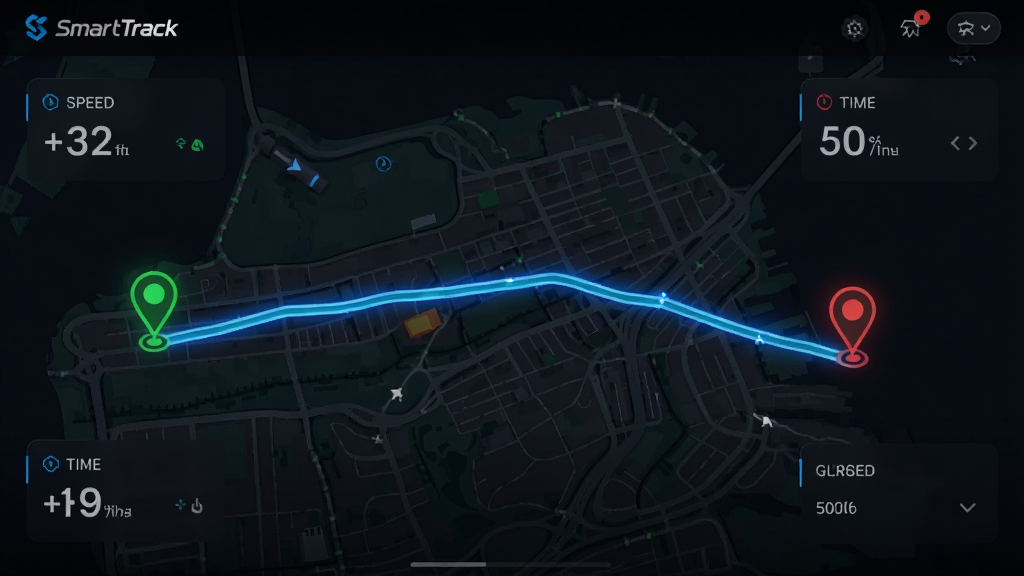 SmartTrack�Ĺ켣׷�ٽ��棬��ɫ��������ͼ����һ����������ɫ�˶��켣�ߣ��������ɫ��ǣ��յ��к�ɫ��ǣ���Χ���ٶȡ����롢ʱ������ݿ�Ƭ�����Ƽ��У����ʸɾ�������