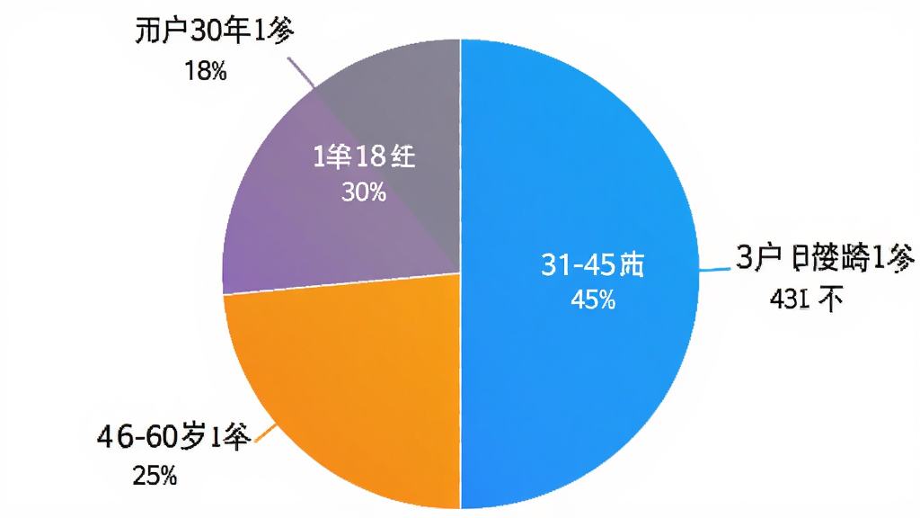 一张饼状图,展示使用“万师傅”App的用户年龄分布比例,18-30岁占30%,31-45岁占45%,46-60岁占25%,图表颜色鲜艳,标注清晰,背景为白色,风格简洁,画质干净。