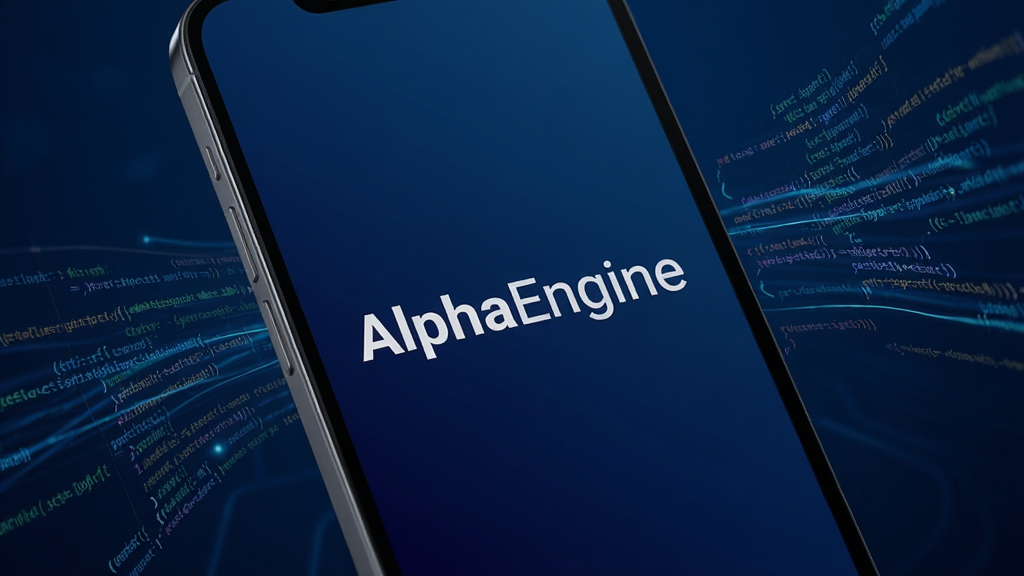 һ���ִ����������ֻ���Ļ��д����Ļ������ʾ��AlphaEngine����Ӣ��Logo�������Ǽ�������ɫ�Ƽ��н��䣬��Χ�����������Ĵ�������������������ɾ��޶���Ԫ�أ�����������ͻ��������רҵ���Ч��