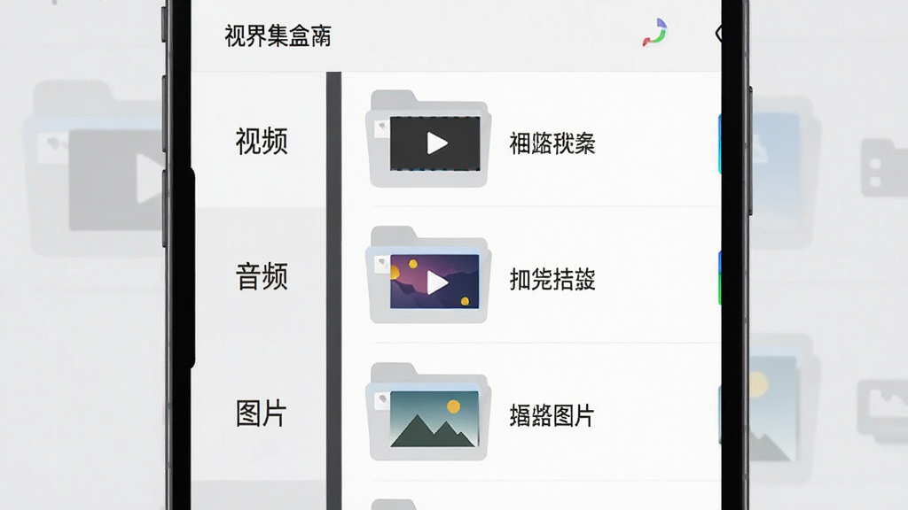 һ�š��ӽ缯�С�Ӧ�����ܷ��๦�ܵ���ʾͼ���������ֻ����棬�����ʾ����Ƶ��������Ƶ������ͼƬ�����������ǩ���Ҳ��Ӧչʾ�����ļ����ڵ��ļ��б����б�������ļ�����ͼ�����ƣ�����Ϊǳ��ɫ�������������죬��ƽ����ƣ����ʸɾ��޶���Ԫ��