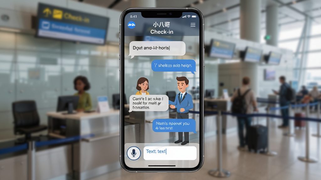 ��������Ϊ��С�˸硱APP�ĶԻ���ϰ���棬�ֻ���Ļ��ʾһ������ֵ����̨�������û���AI��ɫ����Ӣ�ĶԻ����·�����˷簴ť���ı�����򡣲����϶Ի����ݷ������ң�����Ϊʵ��ģ�������дʵ��ϸ�ڰ�����Check-in������ͶԻ����ݣ������������޶���Ԫ�ء�