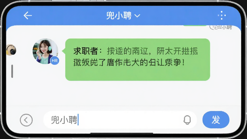 ͼƬ�������ֻ���ͼչʾ����СƸ��������棬�����HRͷ���Ҳ�����ְ�߷��͵���Ϣ���ݣ��ײ��������ͷ��Ͱ�ť�������࣬��������������ִ���ͻ������СƸ��Ӧ������