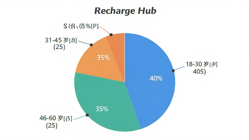 չʾRecharge Hub���û���������ͼ��һ����״ͼ��ʾ�û�����ֲ���18-30��ռ40%��31-45��ռ35%��46-60��ռ25%��������ɫ��������ǩ��ȷ������࣬���ʸɾ���
