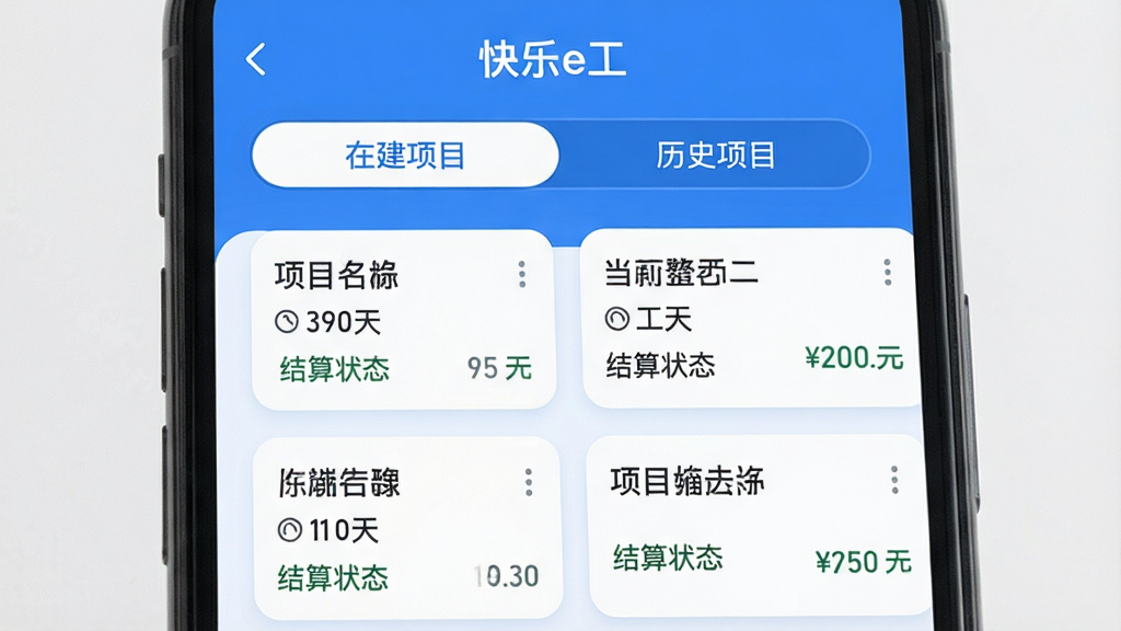 һ���ֻ���ͼ�������ǡ�����e��������Ŀ�б�ҳ�棬�����С��ڽ���Ŀ���͡���ʷ��Ŀ��������ǩ���·��Ǽ�����Ŀ��Ƭ��ÿ����Ƭ��ʾ��Ŀ���ơ���ǰ����ͽ���״̬���Ű�����������࣬������ɫ��ϸ��Բ�󣬻��ʸɾ����޶���Ԫ�ء�