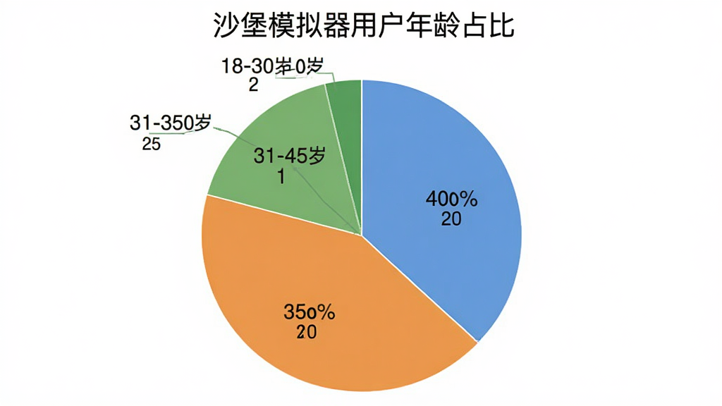 饼状图展示用户年龄分布,18-30岁占40%,31-45岁占35%,46-60岁占25%,标题为“沙堡模拟器用户年龄占比”,布局清晰,风格简洁,画质干净无多余元素