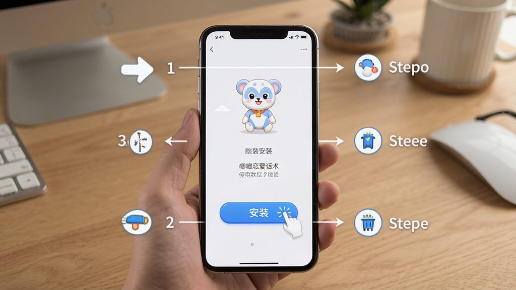 ����������ʹ�ý̳�ʾ��ͼ���ֻ����ذ�װ���棬�����װ��ť����Χ�в�����ű�ע������Ϊ�������棬���дʵ�����������ɾ�