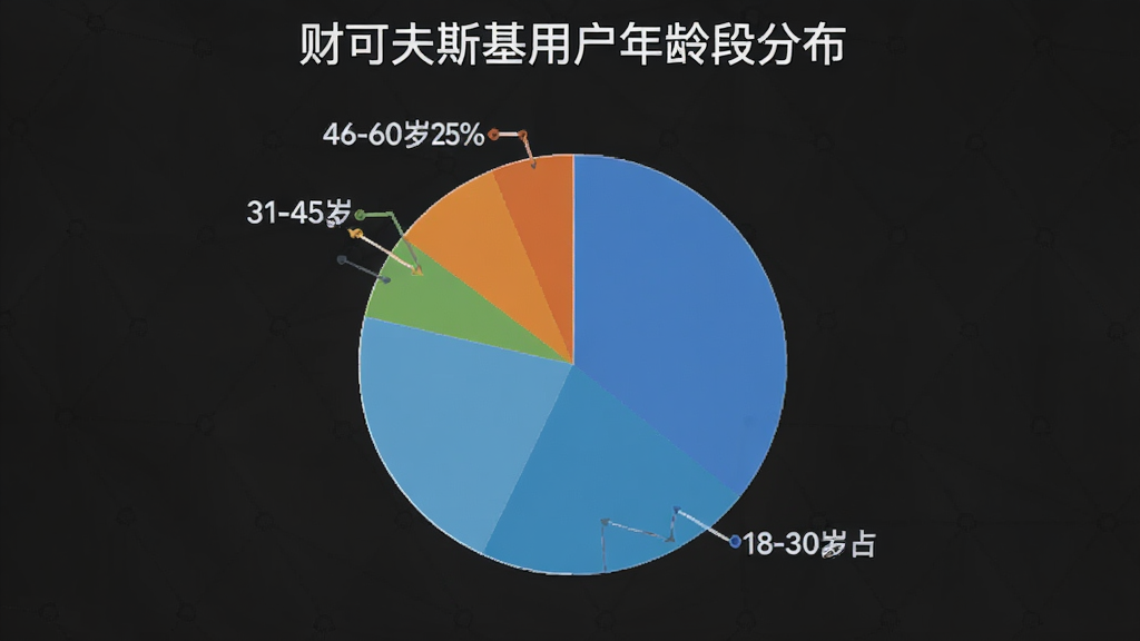 用户评价饼状图,展示18-30岁占40%,31-45岁占35%,46-60岁占25%,用不同颜色区分,标题为“财可夫斯基用户年龄段分布”,风格简洁专业,画质干净,无多余元素