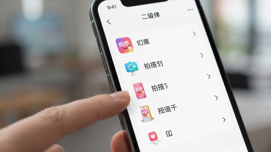 һ����ָ���ڵ���ֻ���Ļ�ϡ��ĴAPP�Ĺ���ͼ�꣬��Ļ��ʾ�����Ķ�������ҳ�棬�������黯���������㼯���������Ĺ����б��ϣ�ɫ��������ͻ����APP���������������У����ʸ��壬��ͼ�ɾ�