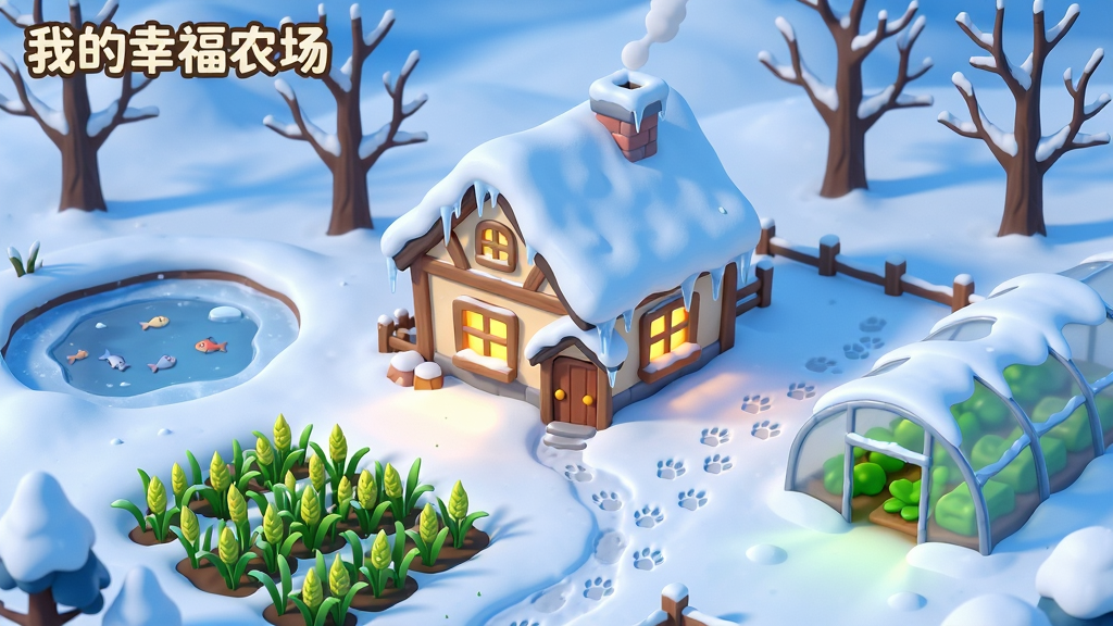 ���壺���ҵ��Ҹ�ũ������Ϸ�ڶ�����������ѩ���ǵ�ũ��͹�ͺͺ����ľ��������������ͺ��Ķ�С��¶����ɫ�����֣����������Ǹ��ǻ�ѩ��ũ��С�ݣ��ݶ��б��裬����ǽ�����������Ҳ���ѩ���еĴ���Ű棺�ṹͼչ�ֶ���ũ����ȫò��ɫ��������Ϊ������׺ů��ɫ�ƹ⡣�����ܰ�����Ŀ�ͨ���ѩ���ʸ�ϸ�塣ϸ�ڣ�����͸��ů�⣬ѩ�����ж����ӡ��������͸�����⡣���ʣ���͸�ɾ����޶���Ԫ�ء�